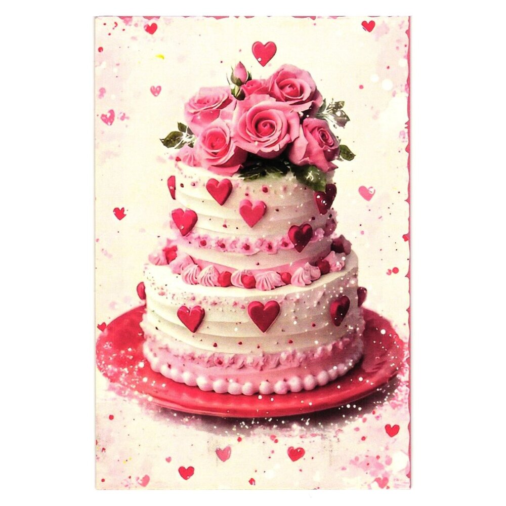 Pink Roses Tiered Cake Postcard Vintage Style Blank Back Printed Design Romantic